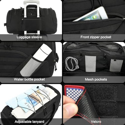 3-in-1 Tactical Gym & Travel Duffle Bag Backpack Men Multi-Functional 45L Military Sports Duffle Bag with Shoe Compartment & Wet Pocket for Workout Weekender Overnight Bag with Molle Webbing, Black - color: Black