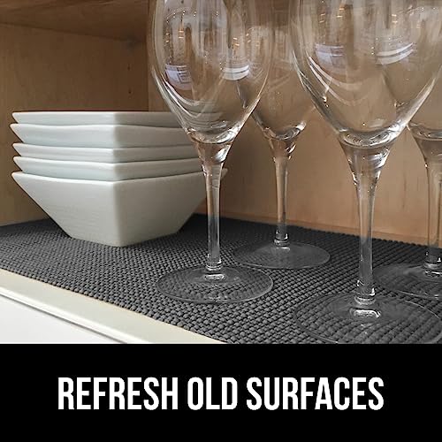 GORILLA GRIP powerGRIP Drawer Shelf and Cabinet Liner, Thick Strong Hold, Non-Adhesive Liners Protect Kitchen Cabinets and Cupboard, Bathroom Drawers, Easy Install, Breathable Mat, 12" x20', Charcoal - color: Charcoal, style: 12" x 20'
