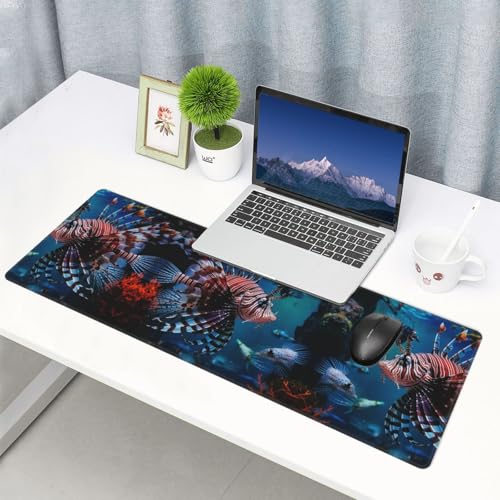 Large Gaming Mouse Pad Fish in Fish Tank Desk Mat Protector for Desktop Mousepad Waterproof Writing Pads with Anti-Slip Rubber Base Keyboard Pad for Gamer Office Home 31.5" x 12"