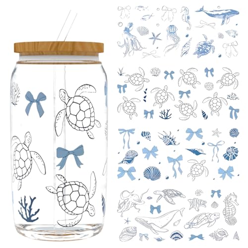 UV DTF Cup Wrap Transfer Stickers Rub On Transfers 4 Sheets Sea Turtle Tumblers Water Bottles Mugs Glasses Cups - style: Sea Turtle