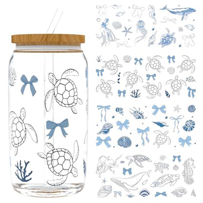 UV DTF Cup Wrap Transfer Stickers Rub On Transfers 4 Sheets Sea Turtle Tumblers Water Bottles Mugs Glasses Cups - style: Sea Turtle