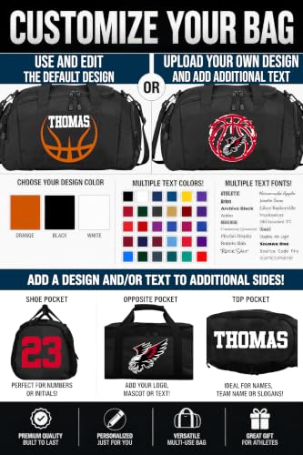 Personalized Basketball Duffel Bag with Shoe Compartment, Custom Basketball Bag with Name and Number, Basketball Travel Bag for Players, Team Sports Gear Bag - color: Black, style: Basketball