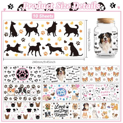 UV DTF Cup Wraps Transfer Stickers Dogs Pattern, 10 Sheets Waterproof Custom Vinyl Transfer Sticker 16oz Coffee Glass Cup Tumbler Bottle Mug Decals for Men Women - style: Dogs