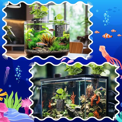 12 Set Upgraded Large Aquarium Plant Holder Contain 12 Hanging Aquatic Pot with 72 Hooks and 24 Aquatic Planter Suction Cups for Fish Tank Aquarium Cultivation and Aquascape Decoration (Black)