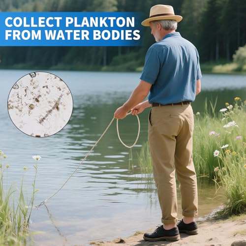 Plankton net; Water Quality Test Freshwater and Marine Aquatic Organisms Collection net; Equipped with 2 PE Bottles, 5 Meters of Cotton Rope (Blue)