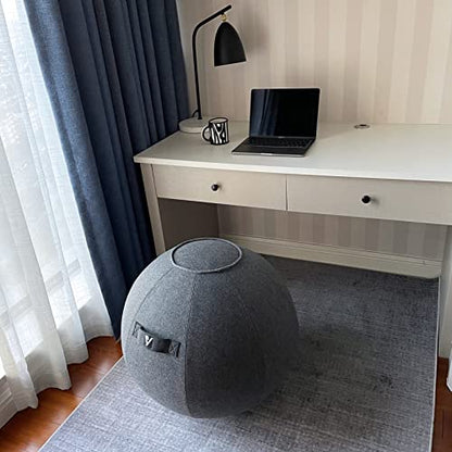 Sitting Ball Chair for Office and Home, Pilates Exercise Yoga Ball with Cover for Balance, Stability and Fitness, Ergonomic Posture Exercise Ball Seat with Handle and Pump - color: Gray