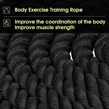Max4out Battle Ropes 1.5 inch 30 ft - Polyester Workout Rope Heavy for Home Body Workouts Building Muscle, Black