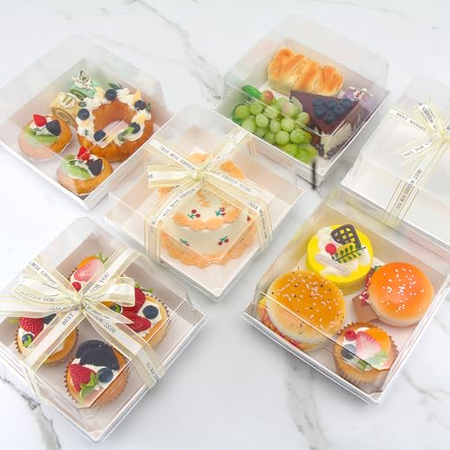 7 x 7 x 4 Inches Paper Charcuterie Boxes with Clear Lids, 25 Pack Large Clear Cake Boxes for 4-6 Inch Cake, Disposable Bakery Boxes Food Containers for Cupcakes,Pie,Cookies, Cocoa Bomb White