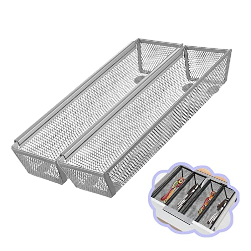 2PCS Drawer Organizer for Kitchen,Utensil Mesh Drawer Organizer with Interlocking Arm for Cosmetic,Flatware,Pen (12 * 3 * 2 Inches,Grey) - color: Grey(2PCS), size: 12*3*2 Inches