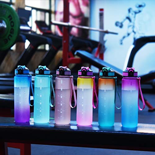 EYQ 32oz Water Bottle with Straw, Time Marker, Blue Purple - color: R