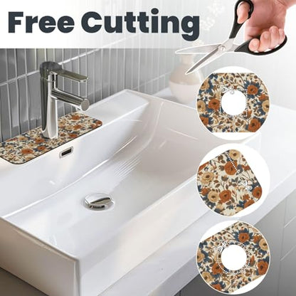 Faucet Draining Mat For Kitchen Sink, Peony Flower Blue Leaves Diatom Mud Absorbent Drain Pad For Bathroom Kitchen Sink Splash Guard Drying Mat - color: Peony Flower Blue Leaves