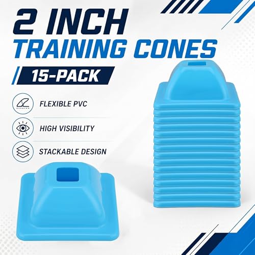 2" (15, 30 Pcs) Training Cones for Sports - color: Blue