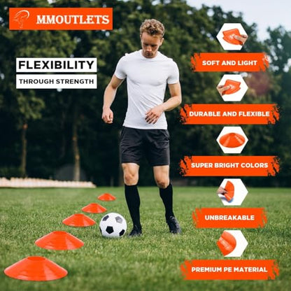 Soccer Training Cones Set, 75/50/25 Pack with Strap Holder & Carry Bag - color: Orange