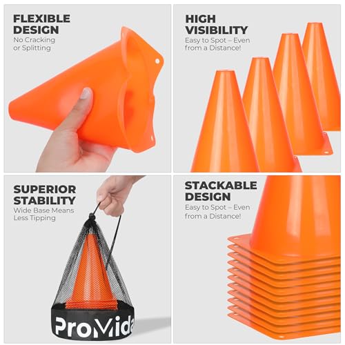 7 Inch (15/30 PCs) Soccer Cones for Training Kids with Mesh Bag - Small Traffic Cones for Sports Training - Flexible Conos for Soccer Practice, Basketball & Football Drills Equipment - style: Orange - 30 Pack