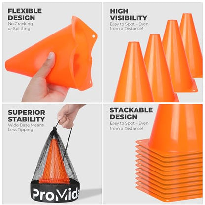 7 Inch (15/30 PCs) Soccer Cones for Training Kids with Mesh Bag - Small Traffic Cones for Sports Training - Flexible Conos for Soccer Practice, Basketball & Football Drills Equipment - style: Orange - 30 Pack