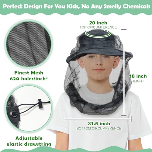 Premium Kids Mosquito Head Net for Insect, 2 Pack, Fly & Bug Protection | Ultra Large & Long, Extra Fine Holes for Camping, Hiking, Fishing, Safari, Fits All Hats for 5-12 yrs Children - style: 2-Pack (Kids)