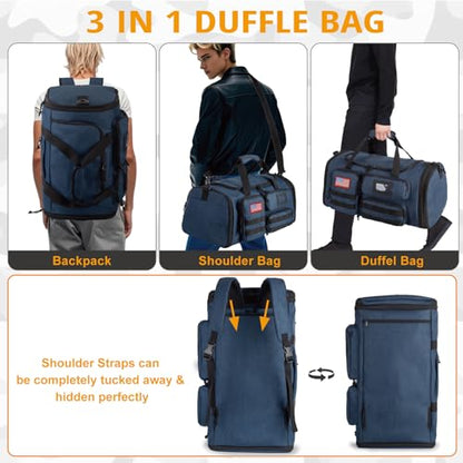 Expandable Gym Bag for Men,Tactical Large 3-in-1 Travel Duffle Backpack Bag - color: Blue