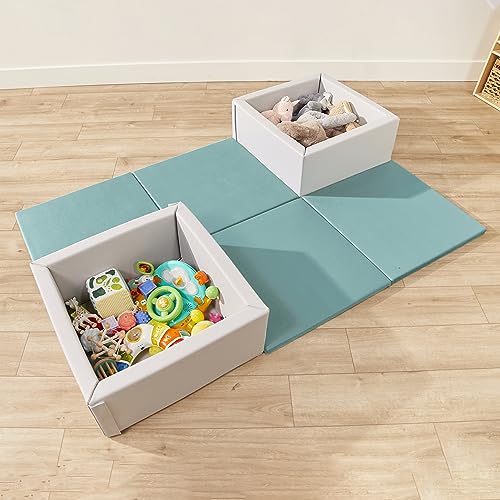 ECR4Kids SoftZone Play Patch Activity Mat Squares, Modular Playmat, Seafoam, 4-Pack - color: Seafoam
