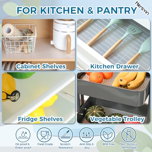 Hersvin Shelf Liners 18 in x 20 ft EVA Drawer Mats, Non-Adhesive Cupboard Protector, Kitchen Cabinet Lining Fridge Liner (Clear Stripe, 45.3x610cm)