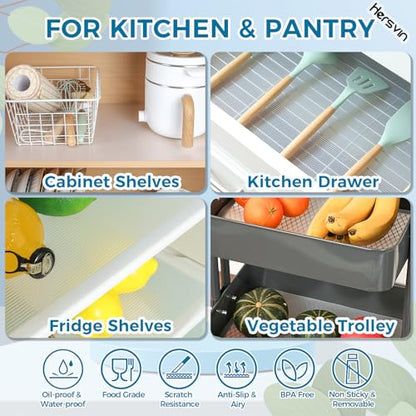 Hersvin Shelf Liners 18 in x 20 ft EVA Drawer Mats, Non-Adhesive Cupboard Protector, Kitchen Cabinet Lining Fridge Liner (Clear Stripe, 45.3x610cm)