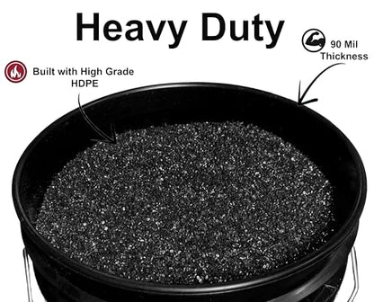 5-Gallon Bucket with Airtight Lid – Made in USA, Food Grade BPA Free Plastic, Heavy Duty Multi-Use, Metal Handle with Grip, Stackable Storage – Black, 6 Pack