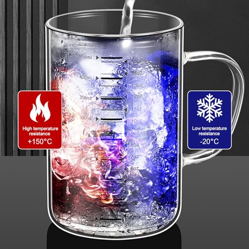 450ml Glass Measuring Cup with Scales (ml/oz) High Borosilicate Glass Liquid Graduated Cups for Home Kitchen Office Thickened Breakfast Milk Juice Yogurt Coffee Mug Teacup