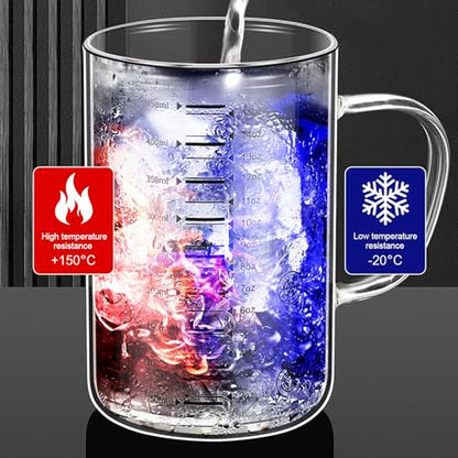 450ml Glass Measuring Cup with Scales (ml/oz) High Borosilicate Glass Liquid Graduated Cups for Home Kitchen Office Thickened Breakfast Milk Juice Yogurt Coffee Mug Teacup