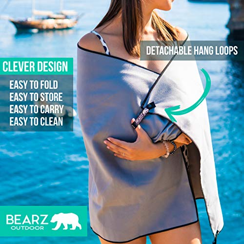 Microfiber Towel Set by BEARZ Outdoor. Microfiber Towels for Body, Workout Towel, Camp Towel, Yoga Towel, Sweat Towel, Microfiber Beach Towel, Travel Towel. Fast Drying & Compact. Free Face Towel - color: Space Gray (2 Pack)