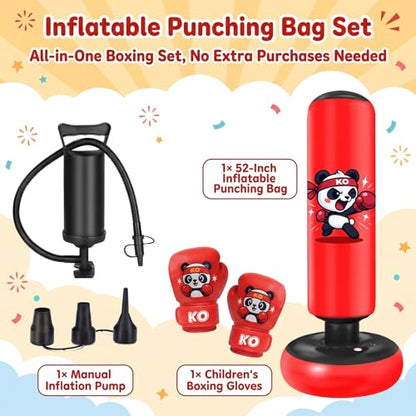 Qoosea Punching Bag for Kids 48in Dinosaur Toys Boxing Bag Set with Gloves - color: Dark Red