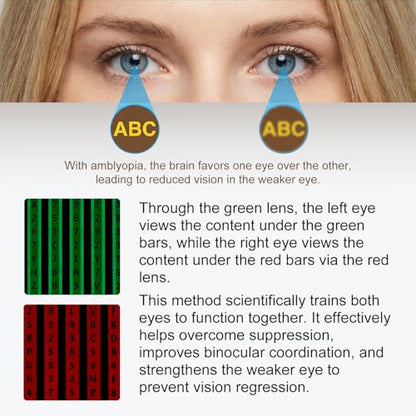 Red Green Vision Training Glasses with Red & Green Cards – Binocular Vision Training Set for Eye Coordination, Visual Balance & Focus Practice