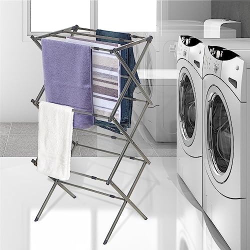 BLACK+DECKER 3 Tier Expandable Collapsing Foldable Laundry Rack for Air Drying Clothing, Space Saving Heavy Duty Lightweight Metal Drying Rack(Silver) - color: Silver
