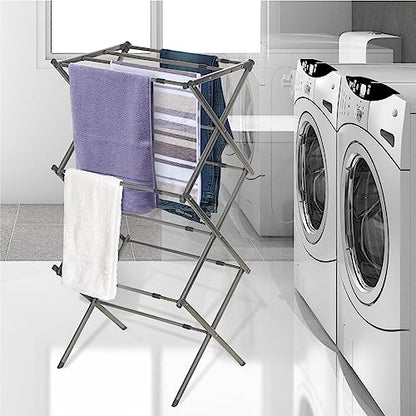 BLACK+DECKER 3 Tier Expandable Collapsing Foldable Laundry Rack for Air Drying Clothing, Space Saving Heavy Duty Lightweight Metal Drying Rack(Silver) - color: Silver