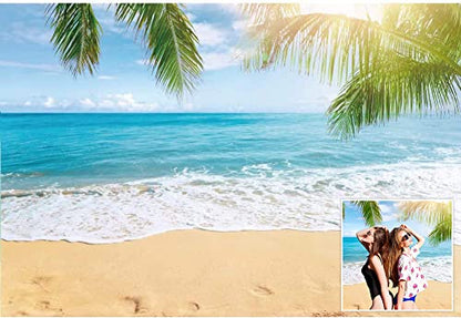 5x3ft Sea Beach Backdrop Seaside Sand Beach Sea Wave Tropical Palm Leaf Photography Backdrops for Photo Shoots Holiday Party Adult Personal Portrait Photo Background Studio Props - size: 5x3ft