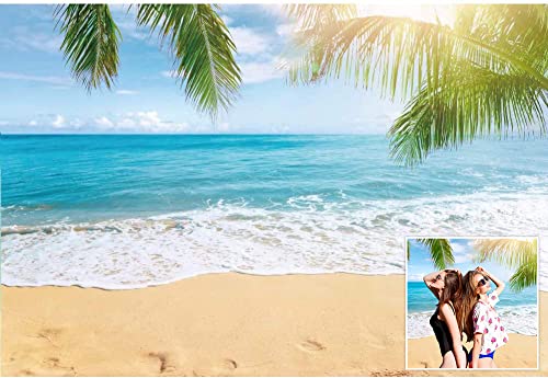5x3ft Sea Beach Backdrop Seaside Sand Beach Sea Wave Tropical Palm Leaf Photography Backdrops for Photo Shoots Holiday Party Adult Personal Portrait Photo Background Studio Props - size: 5x3ft