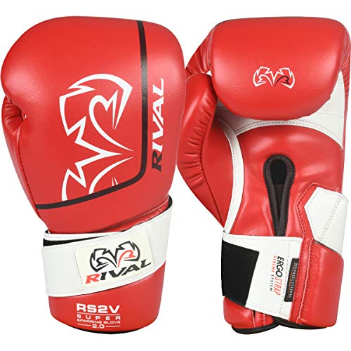 RIVAL Boxing RS2V 2.0 Super Sparring Gloves - Uses a Single Strap, Hook and Loop System Instead of Laces, Soft Inner Lining - color: Red, size: 14 oz.