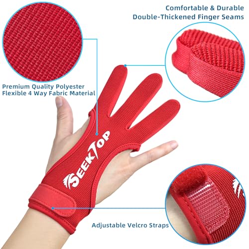 Seektop Archery Gloves Shooting Hunting Leather Three Finger Protector - color: Red, size: Large