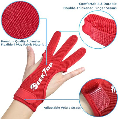Seektop Archery Gloves Shooting Hunting Leather Three Finger Protector - color: Red, size: Large