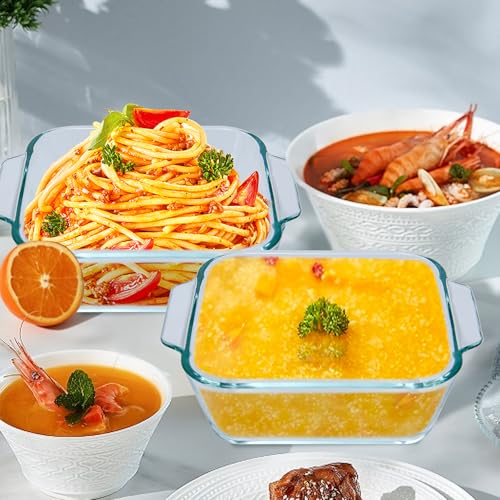 Small Casserole Dishes 2 Pack, 5 Inch Glass Square Baking Dish Individual Portion Baking Pan for Oven Microwave Air Fryer Square Egg, Clear Prep Bowls with Handle - size: Small-Square