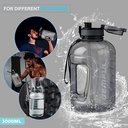 GEMFUL 3L Water Bottle with Measurements & Straw 100oz Leakproof Jug (Grey) - color: Grey, size: 101.4 Ounces