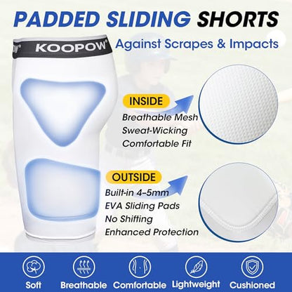 Youth Boys Padded Compression Sliding Shorts Pants With Soft Cup & Pocket - color: White-0933w, size: Medium
