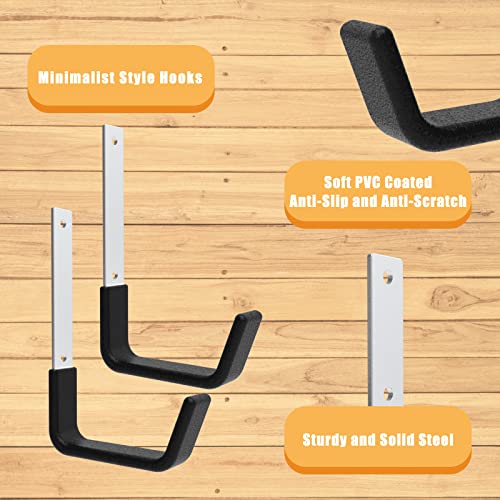 Heavy Duty Utility Hooks for Wall Mount, Garage Wall Hooks, Multi-Use Hose, Bike, Ladder, Chainsaw & Leaf Blower Hanger - 2 Medium (2 M) | Bike Hanger and Hose Holder in Zinc-Coated Steel; 50 lb Capacity, Black PVC Grip, for Shed, Attic or Outdoor Storage