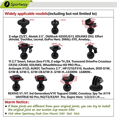 S30 Dash Cam Suction Mount (2nd Gen) with 10pcs Joints for REXING,Z-Edge,Old Shark,YI,KDLINKS,Falcon Zero,Transcend,Crosstour,VANTRUE,GoPro Hero and Most Other Dash Cameras DVR GPS