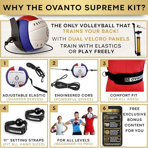 OVANTO Volleyball Training Equipment Kit | Adjustable Practice Hitting Rebounder, Ultra-Stretch Neoprene, Exclusive Elastic Cords, Premium Content - color: VT Supreme