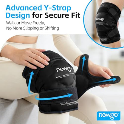 NEWGO Knee Ice Pack Wrap, 360° Full Wrap Cold Compression Sleeve, Black - color: Regular Black 1-pack