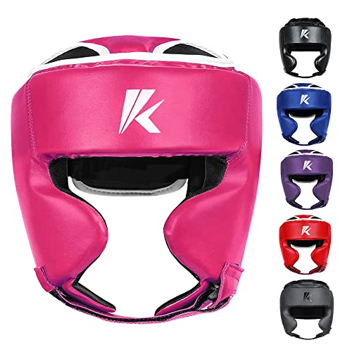 Kruzak Unisex Boxing Headgears - MMA Training, Adjustable Padded, Kara,Muay Thai Headgear, Kickboxing, Sparring, Martial Arts, Karate, Taekwondo MMA Body Equipment - color: Pink, size: Large-X-Large