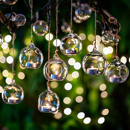 Nuptio 8 Pcs 3.15"/ 8cm Hanging Glass Tealight Holder Globe Plant Terrariums Glass Orbs Air Plants Tea Light Candle Holders Home Decor Indoor Outdoor Garden (with 2 Holes, 6 Pcs + 2 Pcs) - size: 8 Pcs