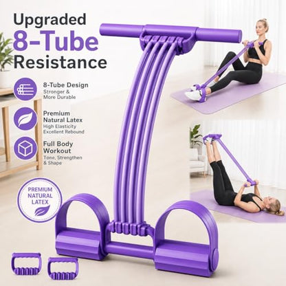 Pedal Resistance Band with Handle Upgraded 8-Tube Resistance Bands with Handles Set, 3-in-1 Multifunctional Chest Expander, Back Puller and Stretching Rope,Detachable Pedal Exerciser for Home - color: Purple