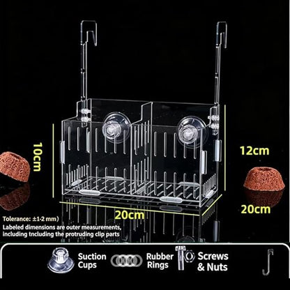 Aquarium Plant Holder with Suction Cups, Double Compartment Fish Tank Plant Basket, Hanging Hydroponic Planter for Fish Tank, Aquarium Breeder Box for Fry Shrimp Separation (Double Basket)