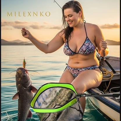 Foldable Telescopic Fish nets Fishing net Rubber Coated Shrimp net Suitable for Freshwater Salt Water with Soft EVA Foam Handle - size: 32", style: Pvc Copy Net
