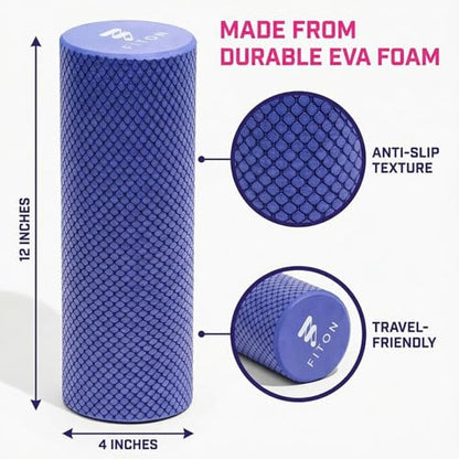 FitOn Travel Size Foam Roller for Muscle Recovery, Fitness & Home Exercise | High-Density EVA Foam With Textured Grip For Back, Neck And Leg Relief, Ideal For Workouts, Yoga, and Travel Use, Purple